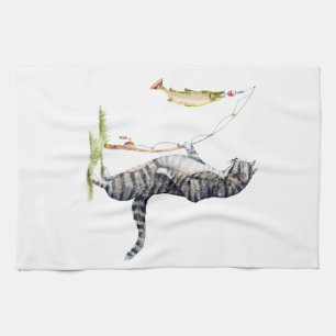 Katze mit Fisch Geschirrtuch