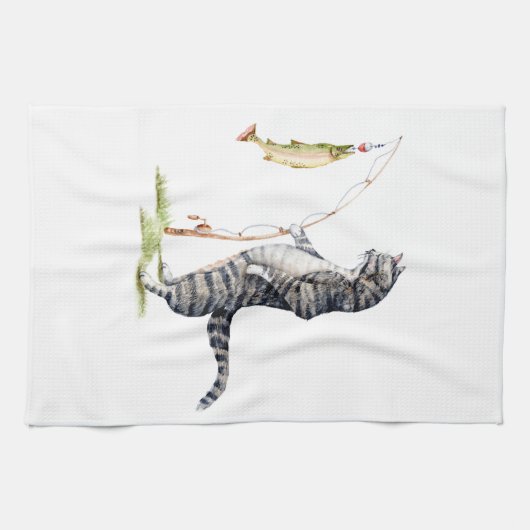 Katze mit Fisch Geschirrtuch (Horizontal)