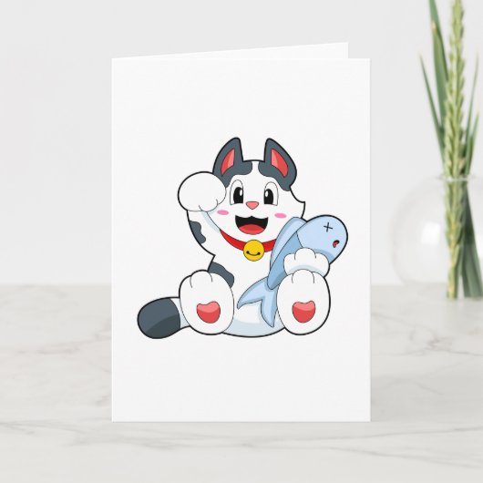 Katze mit Fisch Karte (Vorderseite)