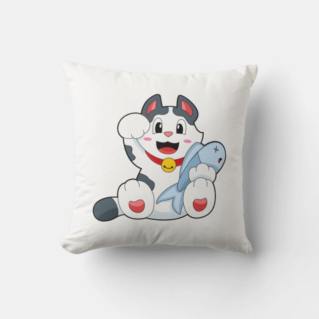 Katze mit Fisch Kissen (Vorderseite)