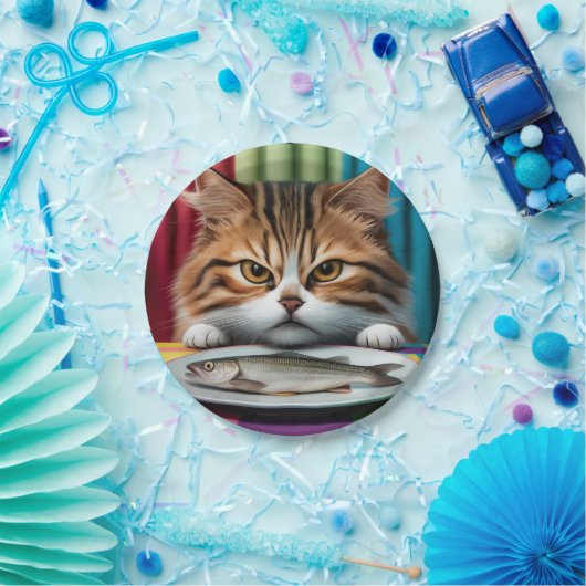 Katze mit Fisch Pappteller (Party)