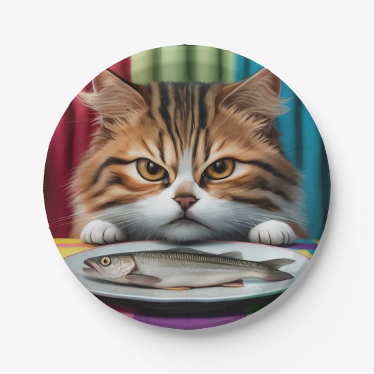 Katze mit Fisch Pappteller (Vorderseite)