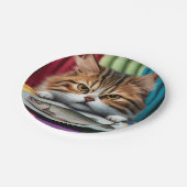 Katze mit Fisch Pappteller (Schrägansicht)