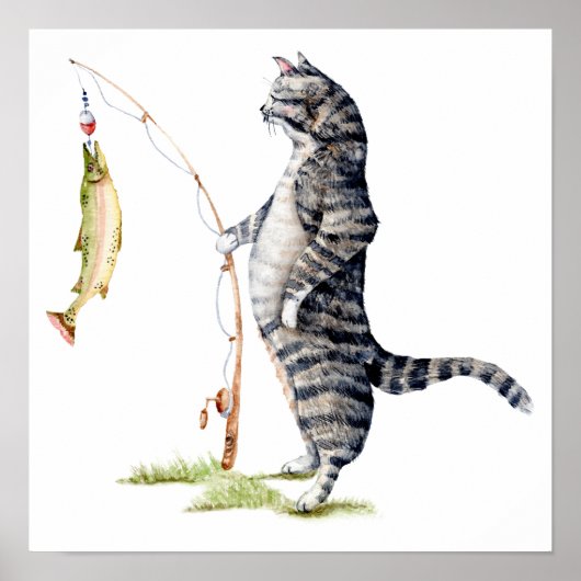 Katze mit Fisch Poster (Vorne)
