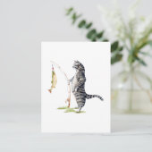 Katze mit Fisch Postkarte (Stehend Vorderseite)
