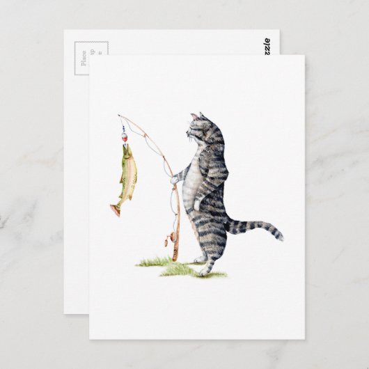 Katze mit Fisch Postkarte (Vorne/Hinten)
