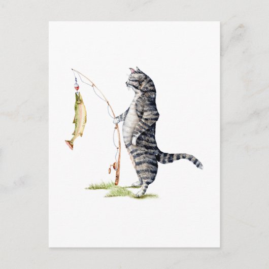 Katze mit Fisch Postkarte (Vorderseite)