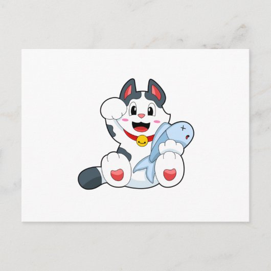 Katze mit Fisch Postkarte (Vorderseite)