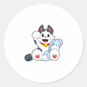 Katze mit Fisch Runder Aufkleber