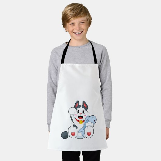 Katze mit Fisch Schürze (Getragen)