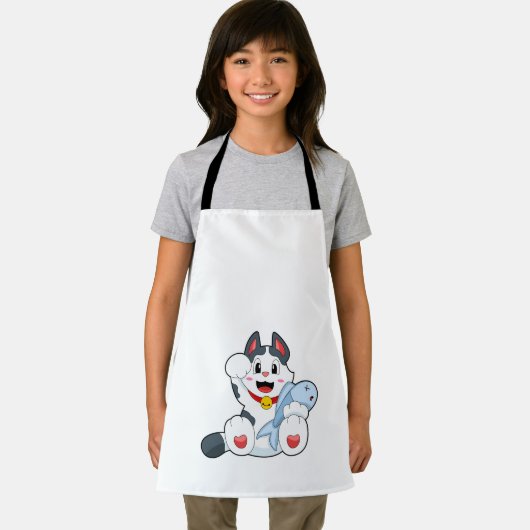 Katze mit Fisch Schürze (Insitu)