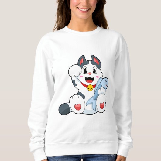 Katze mit Fisch Sweatshirt (Vorderseite)