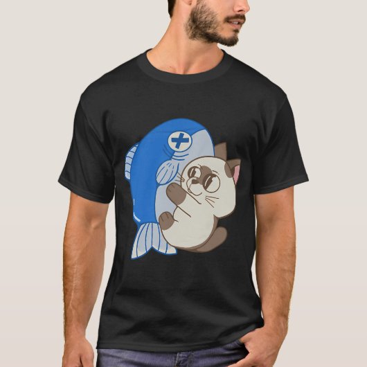 Katze mit Fisch T-Shirt (Vorderseite)