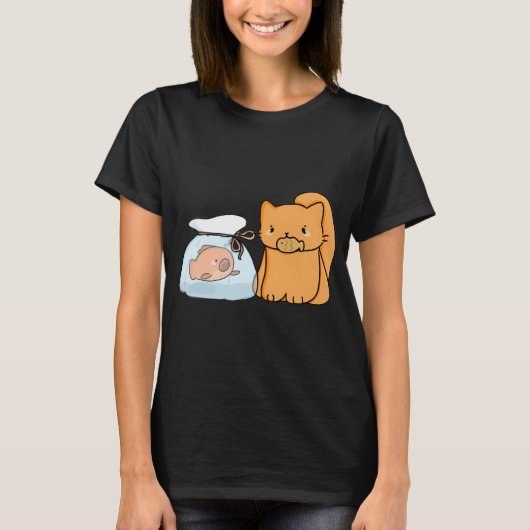 Katze mit Fisch T-Shirt (Vorderseite)