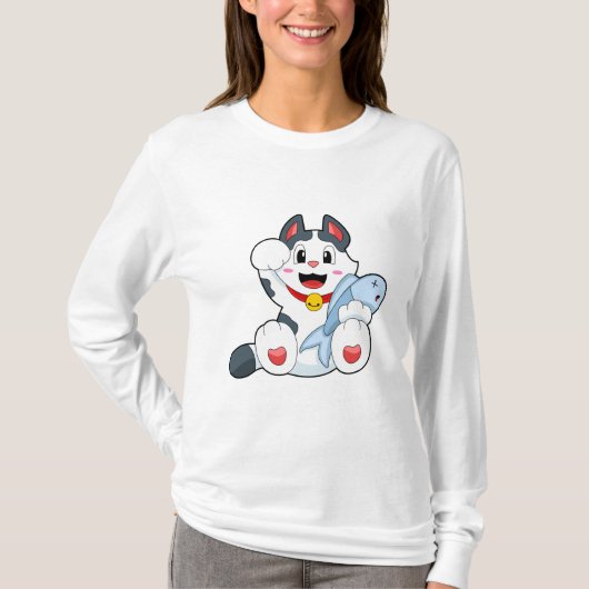 Katze mit Fisch T-Shirt (Vorderseite)