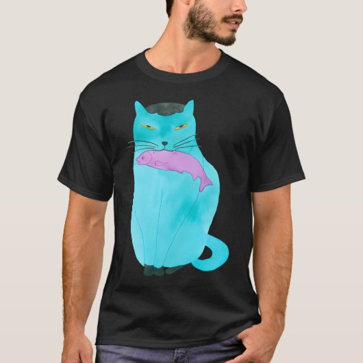 Katze mit Fisch T-Shirt (Vorderseite)