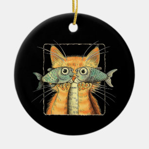 Katze mit Fischaugen Kätzchen Lustige Katzenparodi Keramik Ornament