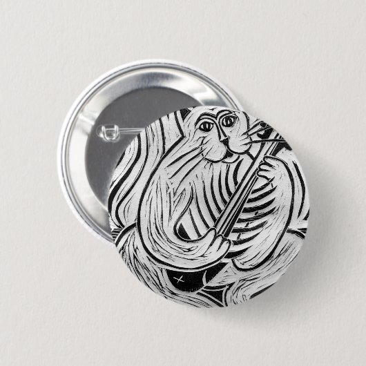 Katze mit Fischgitarre Button (Vorne & Hinten)