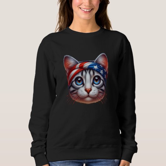 Katze mit Flag Sweat Band Workout Cat Sweatshirt (Vorderseite)