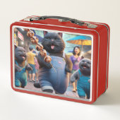 Katze mit Fleischballgriff und Freunden Metall Brotdose (Rückseite)