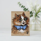 Katze mit Fliege Postkarte (Stehend Vorderseite)