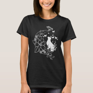 Katze mit floralem Halbmond und Schmetterlingen. T-Shirt