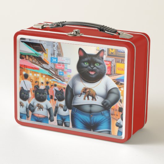 Katze mit Freunden in Thailand Metall Brotdose (Vorderseite)