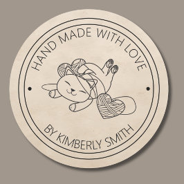 Katze mit Garnhand Made with Liebe Monogram Runder Aufkleber