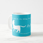 Katze mit Garnnamen Vorlage Aqua Blue Kaffeetasse (Vorderseite Links)