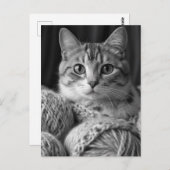 Katze mit Garnschwarz und Weiß Postkarte (Vorne/Hinten)