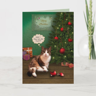 Katze mit gebrochenem Weihnachtsschmuck Feiertagskarte