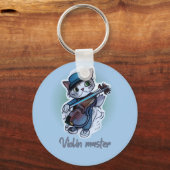 Katze mit Geige-T - Shirt Schlüsselanhänger (Vorderseite)