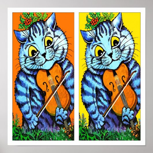 Katze mit Geige von Louis Wain Poster (Vorne)