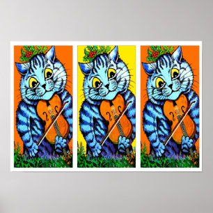 Katze mit Geige von Louis Wain Poster