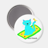 Katze mit gelbem Vogel auf Teppich Magnet (Vorderseite/Rückseite)