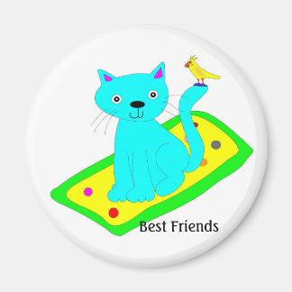 Katze mit gelbem Vogel auf Teppich Magnet