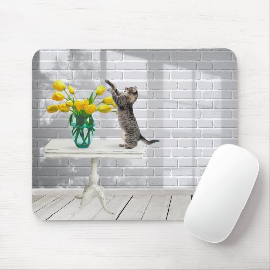 Katze mit gelben Tulips-Maus-Pad Mousepad (Mit Mouse)