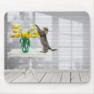 Katze mit gelben Tulips-Maus-Pad Mousepad