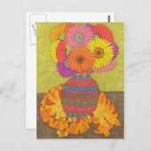 Katze mit Gerbera Daisies in Talavera Vase Postkarte (Vorne/Hinten)