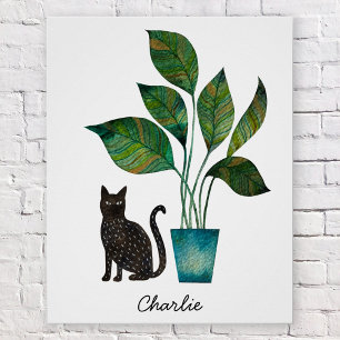 Katze mit getöpfter Pflanze Wasserfarbe Personalis Poster