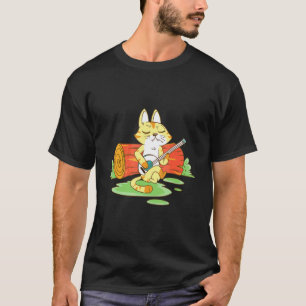 Katze mit Gitarre am Lagerfeuer Kinder Camp Feuer T-Shirt