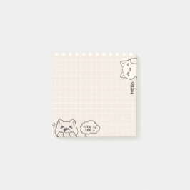Katze mit Gitterhintergrund sagen Hallo schön zu s Post-it Klebezettel