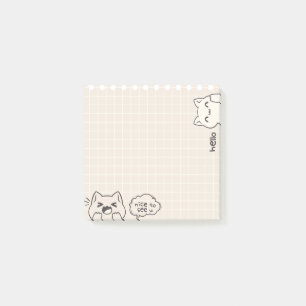 Katze mit Gitterhintergrund sagen Hallo schön zu s Post-it Klebezettel