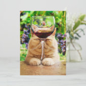 Katze mit Glas Wein Einladung (Stehend Vorderseite)