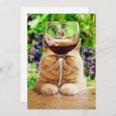 Katze mit Glas Wein Einladung (Vorne/Hinten)