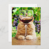 Katze mit Glas Wein Einladungspostkarte (Vorne/Hinten)