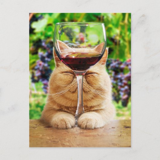 Katze mit Glas Wein Einladungspostkarte (Vorderseite)