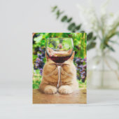 Katze mit Glas Wein Einladungspostkarte (Stehend Vorderseite)