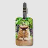 Katze mit Glas Wein Gepäckanhänger (Vorderseite Vertikal)
