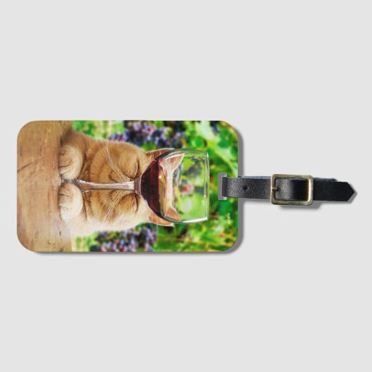 Katze mit Glas Wein Gepäckanhänger (Vorderseite (Horizontal))